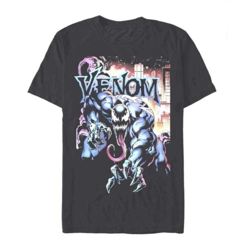 Marvel Men's Venom City Aflame Charcoal Graphic T-shirt Size S (34-36) NEW